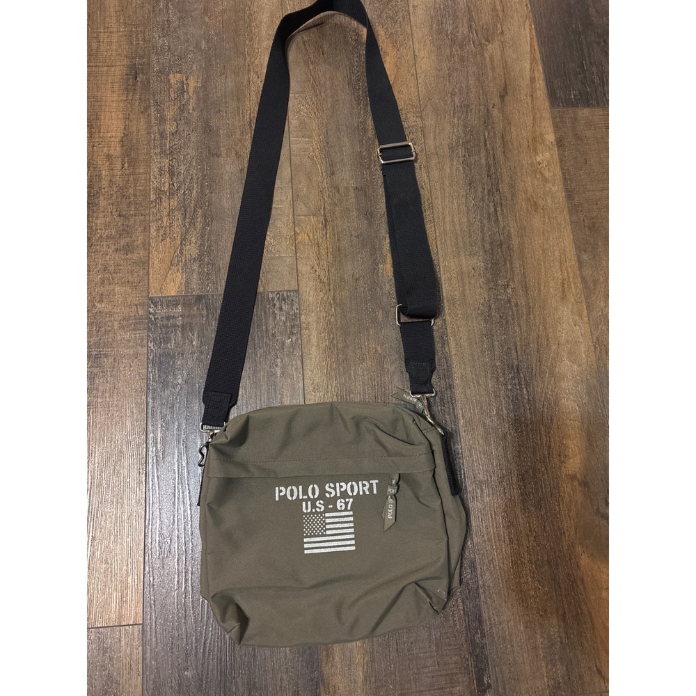Polo Sport Ralph Lauren Olive Green Crossbody Messenger Bag US-67 Flag